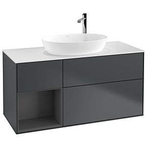 Villeroy und Boch Finion Waschtischunterschrank F941GKHG 120cm, Abdeckplatte white matt, Regale Anthracite matt lacquer, Midnight Blue Matt Lacquer