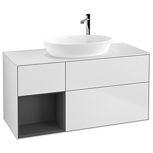 Villeroy et Boch Finion Villeroy et Boch F941GKMT 120cm, plaque de recouvrement blanc mat, étagères laqué anthracite mat, laqué blanc mat