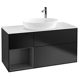 Villeroy et Boch Finion Villeroy et Boch F941GKPD 120cm, plaque de finition blanc mat, étagères laqué anthracite mat, laqué noir mat
