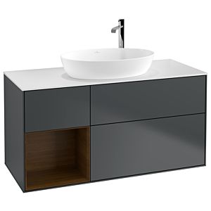 Villeroy et Boch Finion Villeroy et Boch F941GNHG 120cm, plaque de recouvrement blanc mat, étagères Walnut Veneer , Midnight Blue Matt Lacquer