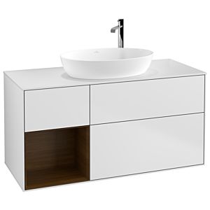 Villeroy et Boch Finion Villeroy et Boch F941GNMT 120cm, plaque de recouvrement blanc mat, étagères Walnut Veneer , laqué blanc mat