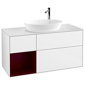 Villeroy et Boch Finion Villeroy et Boch F941HBGF 120cm, plaque de recouvrement blanc mat, étagères Peony laqué mat, laqué blanc brillant