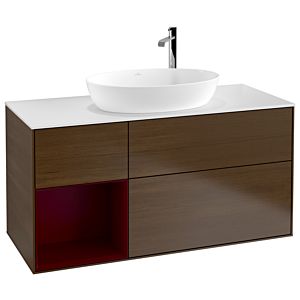 Villeroy et Boch Finion Villeroy et Boch F941HBGN 120cm, plaque de finition blanc mat, étagères Peony laqué mat, placage Peony