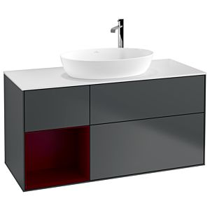 Villeroy und Boch Finion Waschtischunterschrank F941HBHG 120cm, Abdeckplatte white matt, Regale Peony matt lacquer, Midnight Blue Matt Lacquer