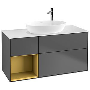 Villeroy et Boch Finion Villeroy et Boch F941HFGK 120cm, plaque de recouvrement blanc mat, étagères laqué or mat, anthracite mat