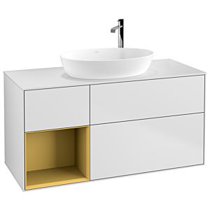 Villeroy et Boch Finion Villeroy et Boch F941HFMT 120cm, plaque de recouvrement blanc mat, étagères laqué or mat, laqué blanc mat