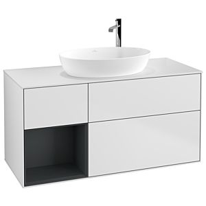 Villeroy et Boch Finion Villeroy et Boch F941HGMT 120cm, plaque de recouvrement blanc mat, étagères laqué mat Midnight, laqué blanc mat