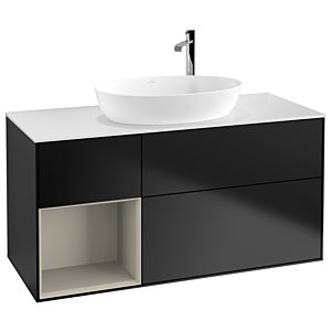 Villeroy und Boch Finion Waschtischunterschrank F941HHPD 120cm, Abdeckplatte white matt, Regale sand matt lacquer, Black matt lacquer