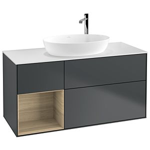 Villeroy und Boch Finion Waschtischunterschrank F941PCHG 120cm, Abdeckplatte white matt, Regale Oak Veneer, Midnight Blue Matt Lacquer