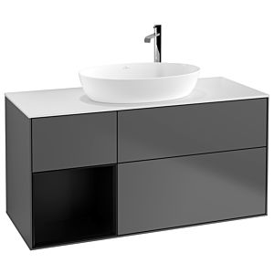 Villeroy et Boch Finion Villeroy et Boch F941PDGK 120cm, plaque de recouvrement blanc mat, étagères laqué noir mat, anthracite mat