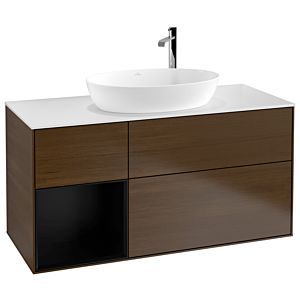 Villeroy et Boch Finion Villeroy et Boch F941PDGN 120cm, plaque de finition blanc mat, étagères laqué noir mat, placage noyer