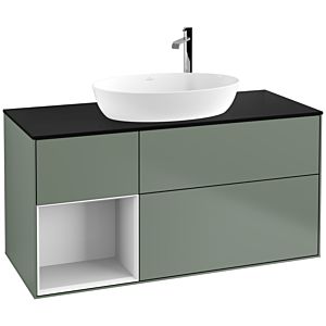 Villeroy et Boch Finion Villeroy et Boch F942GFGM 120cm, plaque de finition noir mat, étagères laqué blanc brillant, Olive Matt Lacquer