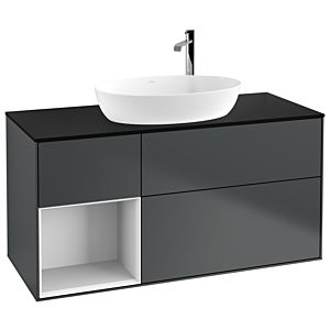 Villeroy und Boch Finion Waschtischunterschrank F942GFHG 120cm, Abdeckplatte black matt, Regale Glossy white lacquer, Midnight Blue Matt Lacquer