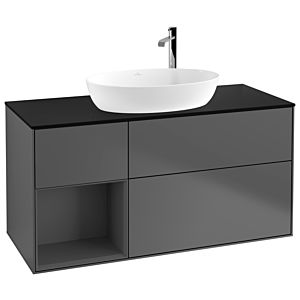 Villeroy et Boch Finion Villeroy et Boch F942GKGK 120cm, plaque de recouvrement noire mate, étagères laquées anthracite mat, anthracite mat