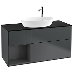 Villeroy und Boch Finion Waschtischunterschrank F942GKHG 120cm, Abdeckplatte black matt, Regale Anthracite matt lacquer, Midnight Blue Matt Lacquer