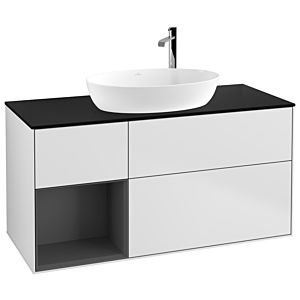 Villeroy und Boch Finion Waschtischunterschrank F942GKMT 120cm, Abdeckplatte black matt, Regale Anthracite matt lacquer, White matt lacquer