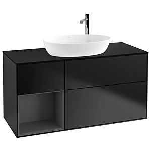 Villeroy et Boch Finion Villeroy et Boch F942GKPD 120cm, plaque de recouvrement noire mate, étagères laquées anthracite mat, laqué noir mat