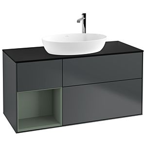 Villeroy und Boch Finion Waschtischunterschrank F942GMHG 120cm, Abdeckplatte black matt, Regale Olive matt lacquer, Midnight Blue Matt Lacquer