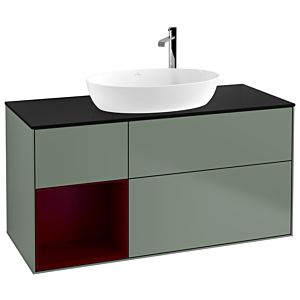 Villeroy et Boch Finion Villeroy et Boch F942HBGM 120cm, plaque de finition noir mat, étagères Peony laqué mat, Olive Matt Lacquer