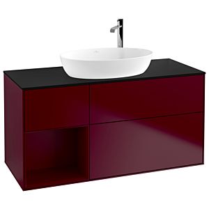 Villeroy und Boch Finion Waschtischunterschrank F942HBHB 120cm, Abdeckplatte black matt, Regale Peony matt lacquer, Peony Matt
