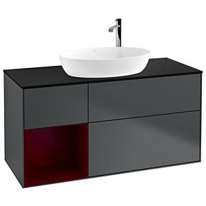 Villeroy und Boch Finion Waschtischunterschrank F942HBHG 120cm, Abdeckplatte black matt, Regale Peony matt lacquer, Midnight Blue Matt Lacquer