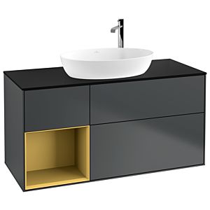 Villeroy und Boch Finion Waschtischunterschrank F942HFHG 120cm, Abdeckplatte black matt, Regale Gold matt lacquer, Midnight Blue Matt Lacquer