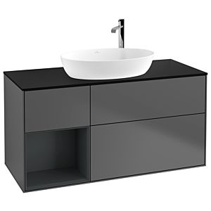 Villeroy et Boch Finion Villeroy et Boch F942HGGK 120cm, plaque de recouvrement noir mat, étagères laqué mat Midnight, anthracite mat