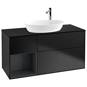 Villeroy und Boch Finion Waschtischunterschrank F942HGPD 120cm, Abdeckplatte black matt, Regale Midnight matt lacquer, Black matt lacquer