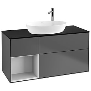 Villeroy et Boch Finion Villeroy et Boch F942MTGK 120cm, plaque de finition noir mat, étagères laqué blanc mat, anthracite mat