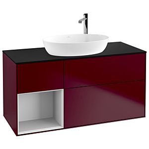 Villeroy und Boch Finion Waschtischunterschrank F942MTHB 120cm, Abdeckplatte black matt, Regale White matt lacquer, Peony Matt