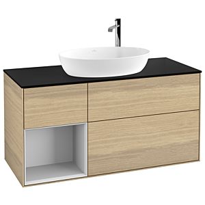 Villeroy et Boch Finion Villeroy et Boch F942MTPC 120cm, plaque de recouvrement noire mate, étagères laquées blanc mat, Oak Veneer