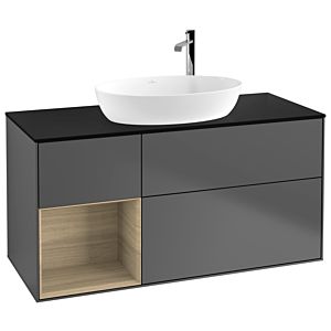 Villeroy und Boch Finion Waschtischunterschrank F942PCGK 120cm, Abdeckplatte black matt, Regale Oak Veneer, Anthracite matt