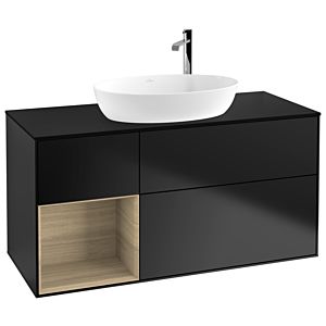 Villeroy und Boch Finion Waschtischunterschrank F942PCPD 120cm, Abdeckplatte black matt, Regale Oak Veneer, Black matt lacquer