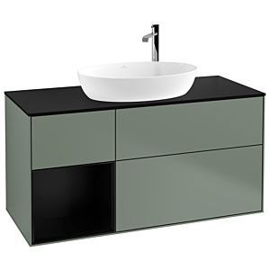 Villeroy und Boch Finion Waschtischunterschrank F942PDGM 120cm, Abdeckplatte black matt, Regale Black matt lacquer, Olive Matt Lacquer