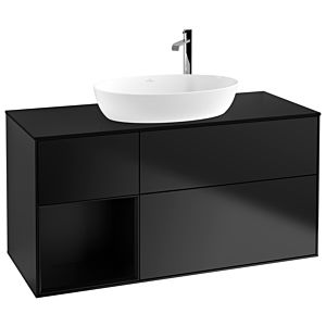 Villeroy und Boch Finion Waschtischunterschrank F942PDPD 120cm, Abdeckplatte black matt, Regale Black matt lacquer, Black matt lacquer