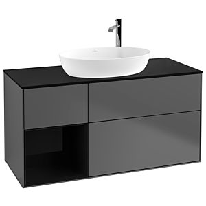 Villeroy and Boch Finion Villeroy and Boch Finion F942PHGK 120cm, cover plate black matt, shelves glossy black lacquer, anthracite matt