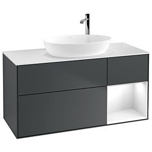 Villeroy und Boch Finion Waschtischunterschrank F951GFHG 120cm, Abdeckplatte white matt, Regale Glossy white lacquer, Midnight Blue Matt Lacquer