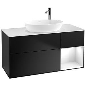 Villeroy und Boch Finion Waschtischunterschrank F951GFPD 120cm, Abdeckplatte white matt, Regale Glossy white lacquer, Black matt lacquer