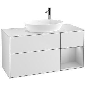 Villeroy und Boch Finion Waschtischunterschrank F951GJMT 120cm, Abdeckplatte white matt, Regale Light grey matt lacquer, White matt lacquer