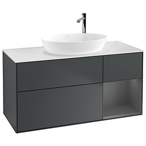 Villeroy und Boch Finion Waschtischunterschrank F951GKHG 120cm, Abdeckplatte white matt, Regale Anthracite matt lacquer, Midnight Blue Matt Lacquer