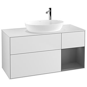 Villeroy und Boch Finion Waschtischunterschrank F951GKMT 120cm, Abdeckplatte white matt, Regale Anthracite matt lacquer, White matt lacquer