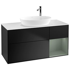 Villeroy et Boch Finion Villeroy et Boch F951GMPD 120cm, plaque de recouvrement blanc mat, étagères laqué mat olive, laqué mat noir