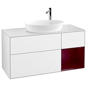 Villeroy und Boch Finion Waschtischunterschrank F951HBGF 120cm, Abdeckplatte white matt, Regale Peony matt lacquer, Glossy white lacquer