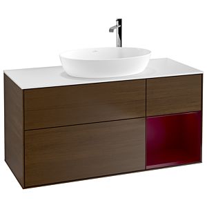 Villeroy et Boch Finion Villeroy et Boch F951HBGN 120cm, plaque de recouvrement blanc mat, étagères Peony laqué mat, placage Peony