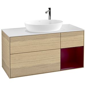 Villeroy und Boch Finion Waschtischunterschrank F951HBPC 120cm, Abdeckplatte white matt, Regale Peony matt lacquer, Oak Veneer
