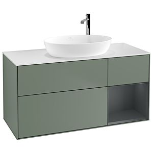 Villeroy et Boch Finion Villeroy et Boch F951HGGM 120cm, plaque de recouvrement blanc mat, étagères Laque mat minuit, Olive Matt Lacquer
