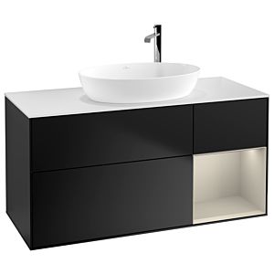 Villeroy und Boch Finion Waschtischunterschrank F951HHPD 120cm, Abdeckplatte white matt, Regale sand matt lacquer, Black matt lacquer
