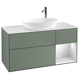 Villeroy und Boch Finion Waschtischunterschrank F951MTGM 120cm, Abdeckplatte white matt, Regale White matt lacquer, Olive Matt Lacquer