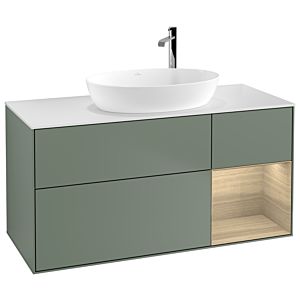 Villeroy et Boch Finion Villeroy et Boch F951PCGM 120cm, plaque de recouvrement blanc mat, étagères Oak Veneer , Olive Matt Lacquer