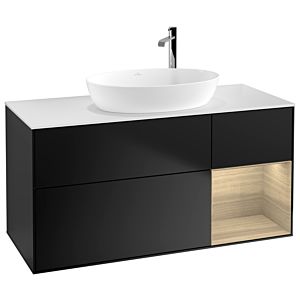 Villeroy und Boch Finion Waschtischunterschrank F951PCPD 120cm, Abdeckplatte white matt, Regale Oak Veneer, Black matt lacquer